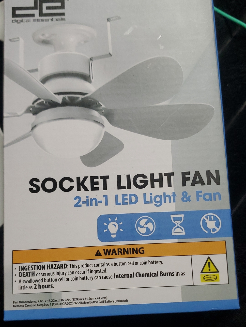 Essentials White Socket Light Fan - 2-in-1 LED Light and Fan